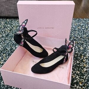 Sophia Webster Black Suede Ballet Mary Jane Butterfly Wings Flat Shoes SZ 6.5